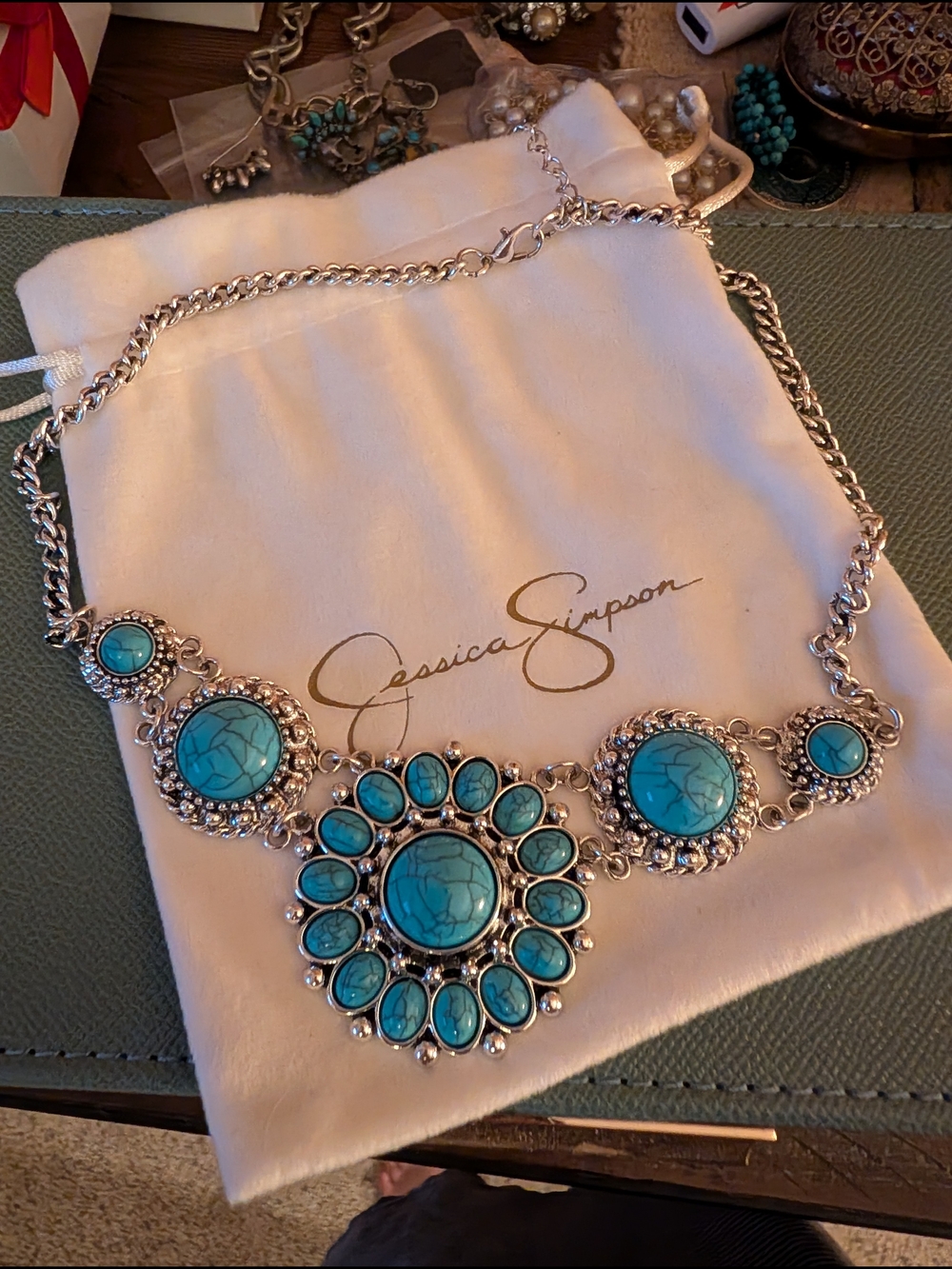 Jessica Simpson Silver-Tone Turquoise Floral Statement Necklace